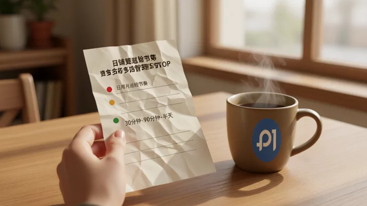 打印在工位上的巡检节奏表,日周月三档用不同颜色标记