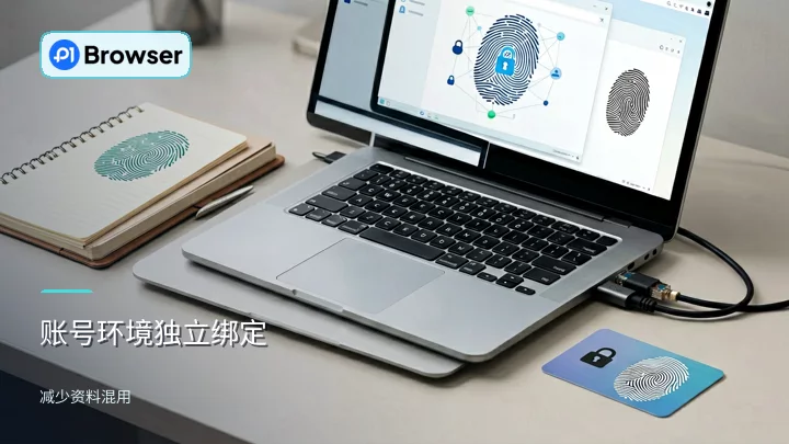 账号、独立浏览器环境与代理线路的一对一绑定示意