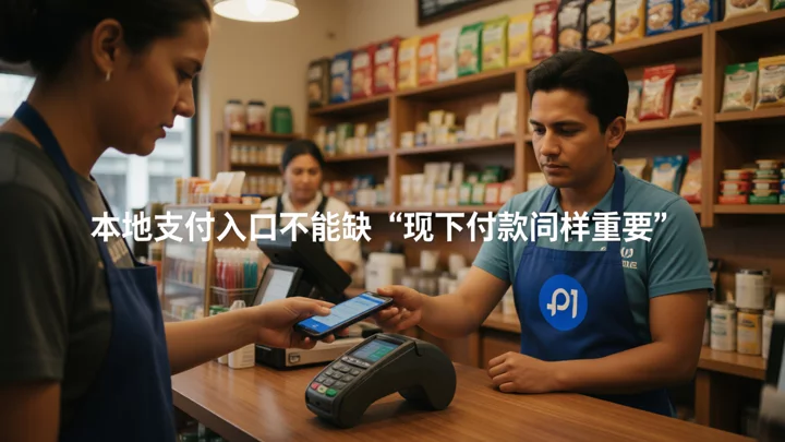 墨西哥城社区便利店柜台前,顾客用手机在收款终端完成付款