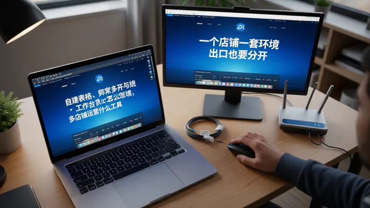 同一张桌面上两个独立浏览器环境分别登录不同店铺的场景
