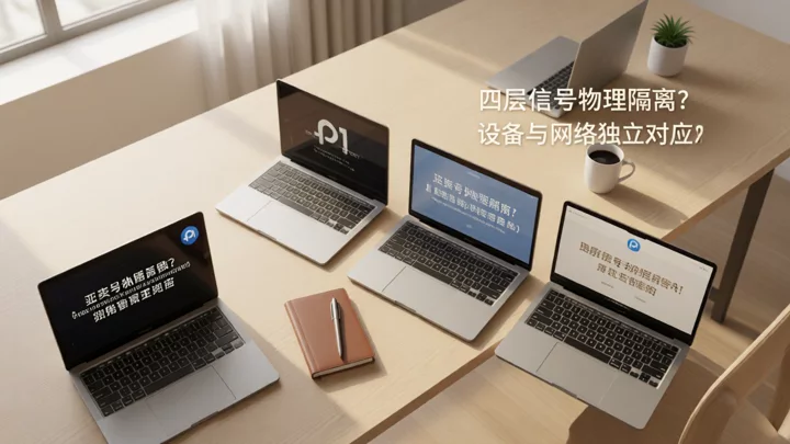 四台独立设备并排放在桌面上，代表四层信号隔离的物理边界