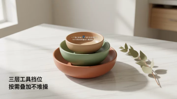 工具三层递进示意:小、中、大三只叠放陶盘代表原生后台、聚合仪表盘和事件路由层