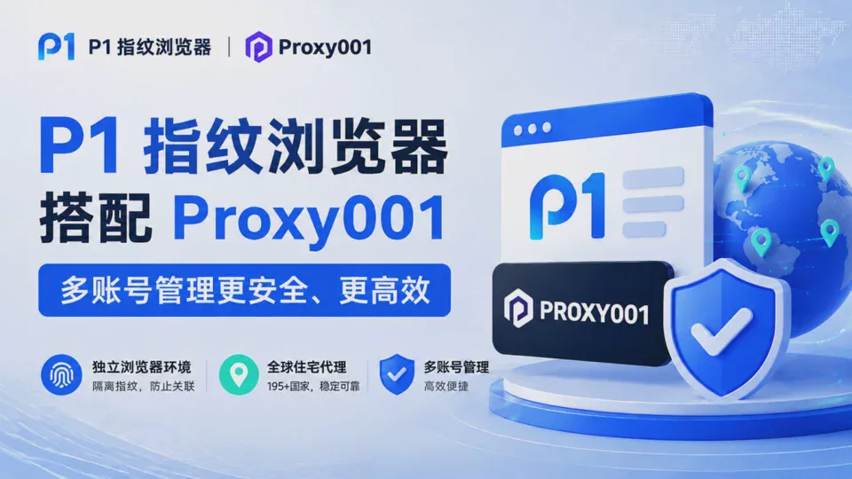 P1 Browser paired with Proxy001 | Fingerprint isolation and proxy combination, ensuring secure cross-border multi-account operations